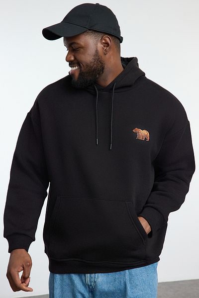 Trendyol Collection Plus Size Black Oversize/Wide Cut Hooded Fleece Inside Sweatshirt Tmnaw25Ao00005