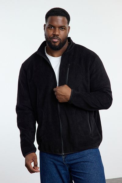 Trendyol Collection Μαύρο φούτερ Fleece Anti-pilling Plus Size - Stand Collar TMNAW25AO00020