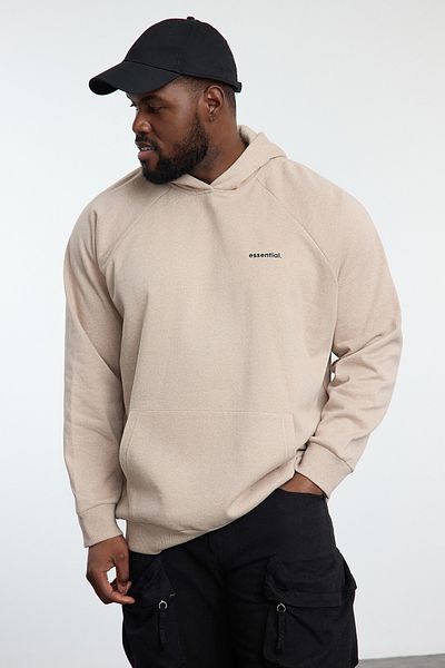 Trendyol Collection Plus Size Beige Raglan Sleeve Hooded Sweatshirt - Tmnaw25Ao00052