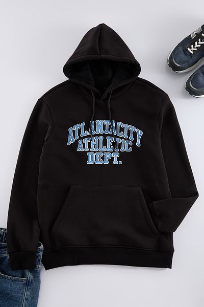 Trendyol Collection Black Embroidered Cut - Fleece Hooded Sweatshirt Tmnaw25Sw00195