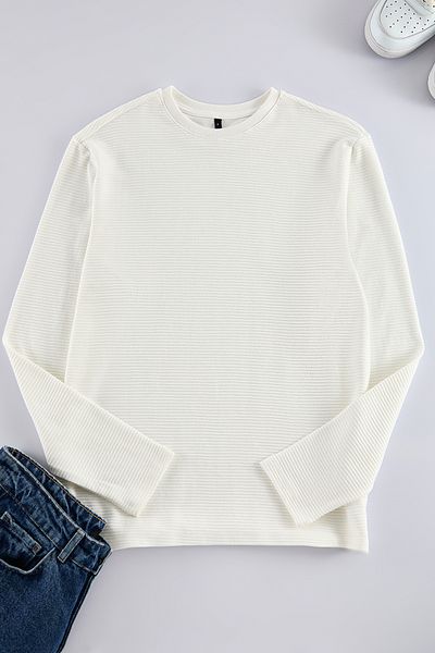 Trendyol Collection Základní bavlněné tričko Ecru s dlouhým rukávem – 100% textura, Regular Fit Tmnaw25Ts00002