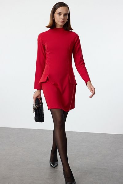 Trendyol Collection A vonalú piros mini ruha - zsebrészlet, szőtt, Twoaw25el00131