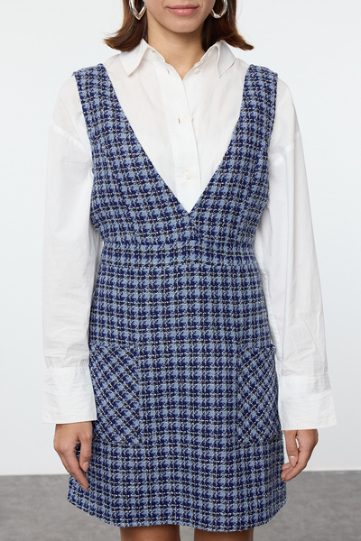 Trendyol Collection Μίνι καρό / καρό Tweed Gilet φόρεμα - TWOAW23EL00685