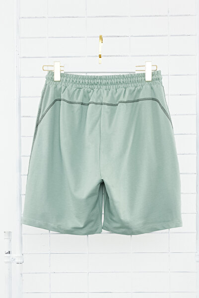 Trendyol Collection Mint Regular/Normal Fit More Sustainable Contrast Stitching Detail 100% Cotton Shorts Tmnss24Sr00043