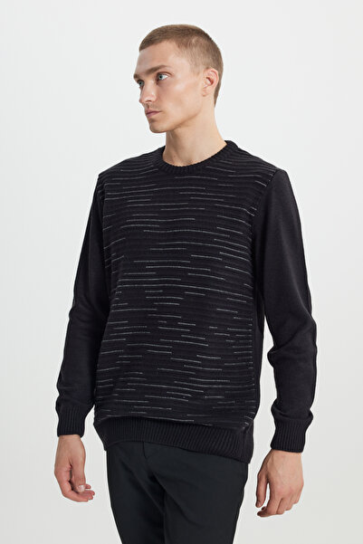 ALTINYILDIZ CLASSICS Erkek Sıyah-grı Melanj Standart Fit Normal Kesim Bisiklet Yaka Dokulu Desenli Triko Kazak