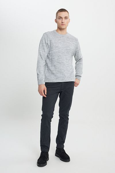 ALTINYILDIZ CLASSICS Men's Gray Melange Crew Neck Patterned Knitwear Sweater - Standard Fit