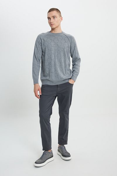 ALTINYILDIZ CLASSICS Men's Gray Standard Fit Normal Cut Crew Neck Jacquard Knitwear Sweater