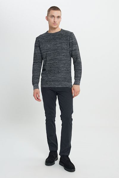 ALTINYILDIZ CLASSICS Schwarz-graue Standard-Passform mit normalem Schnitt und gemustertem Reisstrick-Strickpullover mit Rundhalsausschnitt für Herren