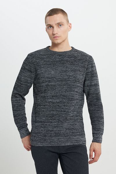 ALTINYILDIZ CLASSICS Schwarz-graue Standard-Passform mit normalem Schnitt und gemustertem Reisstrick-Strickpullover mit Rundhalsausschnitt für Herren