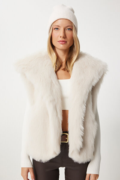 Happiness İstanbul Kadın Krem Suni Kürk Yelek YL00003
