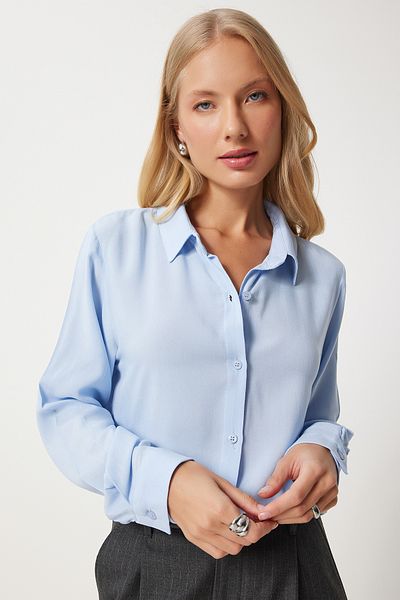 Happiness İstanbul Cămașă confortabilă din viscoză pentru femei - Sky Blue, TO00153