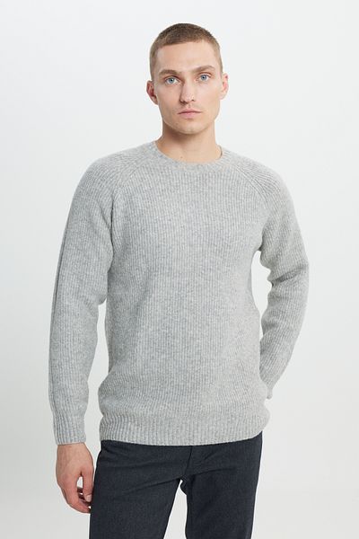 ALTINYILDIZ CLASSICS Grauer Herren-Strickpullover aus Melange-Wolle mit normaler Passform und Rundhalsausschnitt