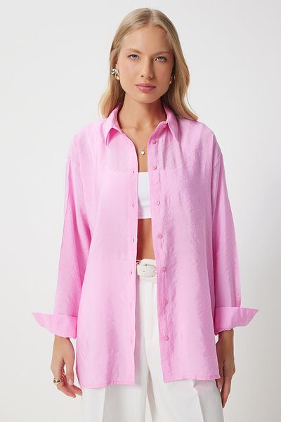 Happiness İstanbul Pink Oversize vászon női ing - Ayrobin TO00141