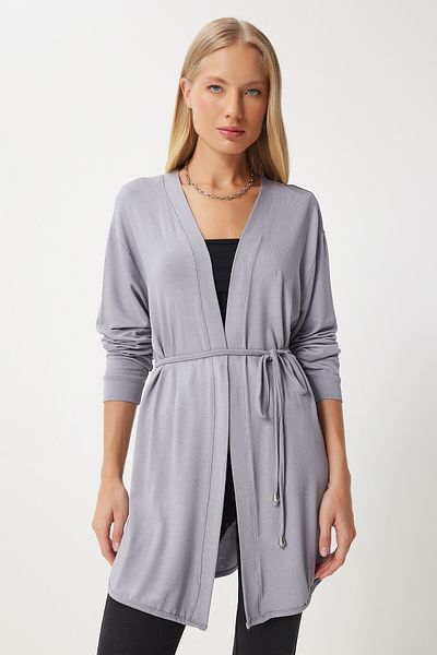 Happiness İstanbul Gray Knitted Knitwear Seasonal Women's Cardigan - En00620