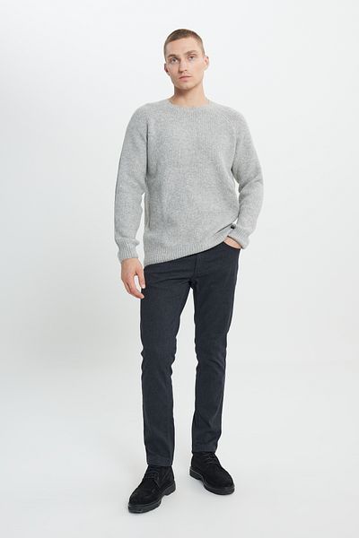 ALTINYILDIZ CLASSICS Grauer Herren-Strickpullover aus Melange-Wolle mit normaler Passform und Rundhalsausschnitt