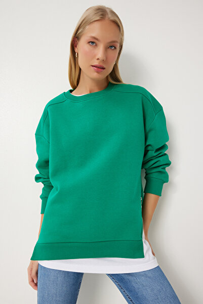 Happiness İstanbul Sötétzöld női pulóver - cipzár részlet, szalag Ub00148