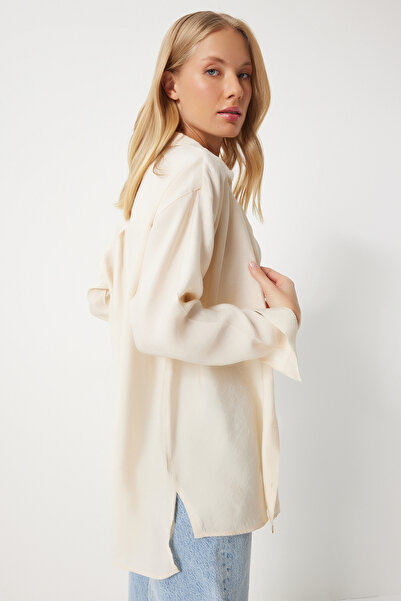 Happiness İstanbul Len Ayrobin Oversize ing - krémszínű, hosszú, TO00141