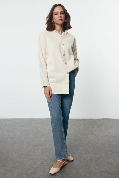 Trendyol Modest Πλεκτή ζακέτα με πέτρινο γιακά με δαντέλα TCTAW25TH00010