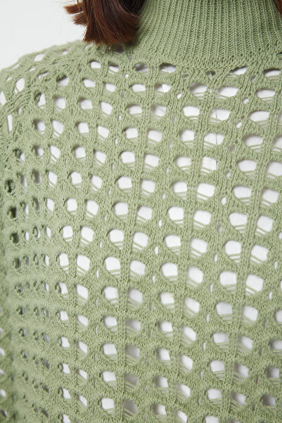 Trendyol Modest Openwork/Hole Stand Collar Knitwear Sweater - Light Khaki Tctaw25Ak00048