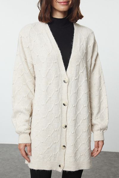 Trendyol Modest Трикотаж кремава плетена шарена жилетка - TCTAW25TH00019
