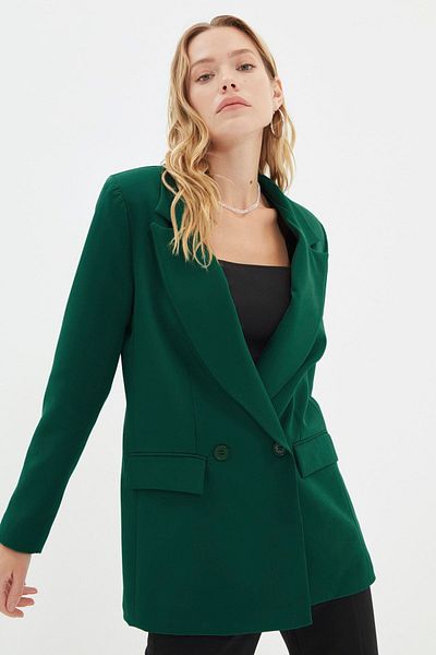 Trendyol Collection Tmavě zelená dvouřadá blejzr bunda - podšitá, Twoss20ce0059