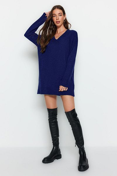 Trendyol Collection Sötétkék mini kötöttáru ruha - puha textúrájú Twoaw24el00086
