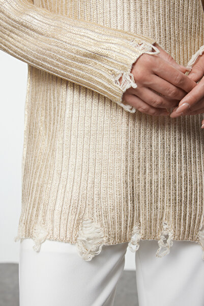 Trendyol Modest Πλεκτό πουλόβερ με σχέδιο χρυσού φύλλου - TCTAW25AK00037