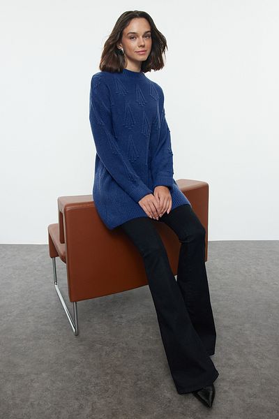 Trendyol Modest Pulover de tricotaj cu model indigo - TCTAW25AK00023