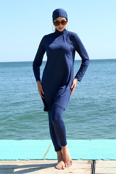 Akbeniz Μακρυμάνικο Hijab Μαγιό Navy Blue Lycra - 31055