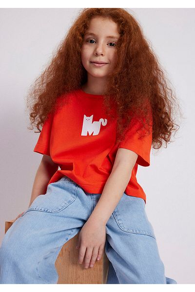 Mavi M Cat Printed Red Crop T-Shirt Crop / Short Cut7610169-70480
