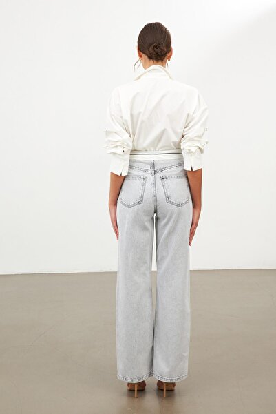 Setre Gray Waist Detailed Loose Cut Jeans