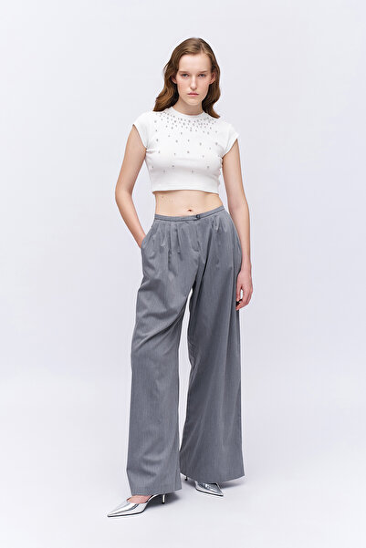 Quzu Штани з високою талією та деталями на штанинах, сірі