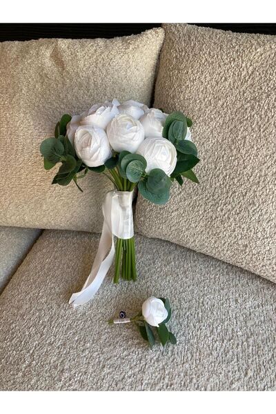 Merveparti Okaliptüslü Şakayık gelin buketi