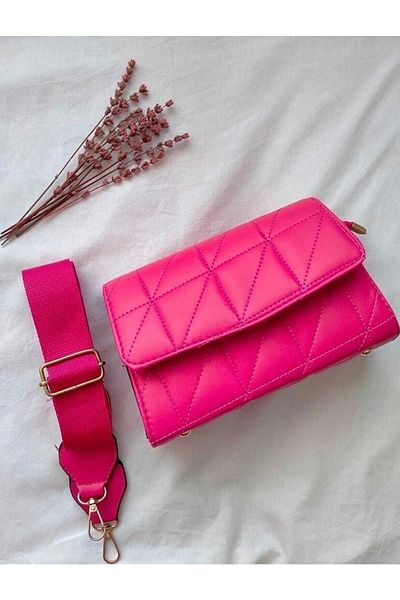 Imagine Geantă de umăr și crossbody pentru femei, cu curea de coloană fucsia, zilnică, confortabilă și elegantă