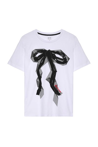Quzu Tricou alb cu panglică cu imprimeu