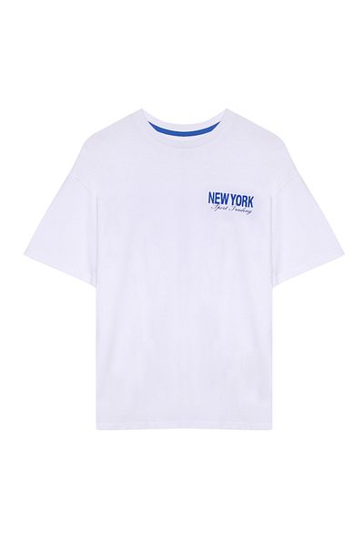 Quzu Λευκό T-Shirt - New York Text Printed