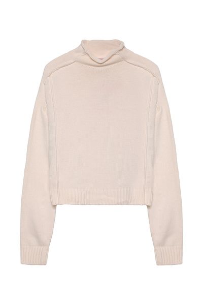 Quzu Long Sleeve Knitwear Cream - with Backstitch Detail