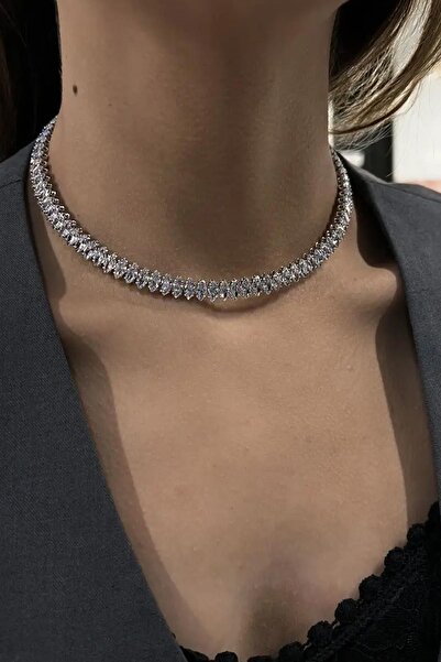 New Obsessions Marq Kesim Zirkon Taşlı Dönmeyen Kalıplı Suyolu Choker Kolye