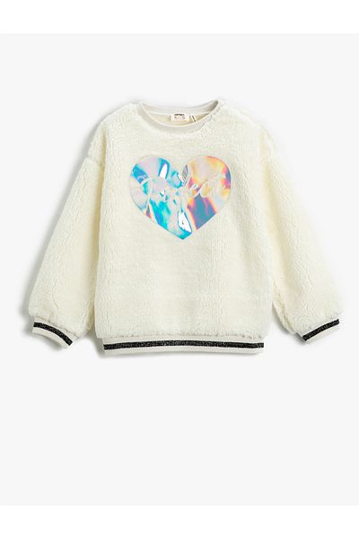 Koton Plush Sweatshirt with Shiny Applique Detail