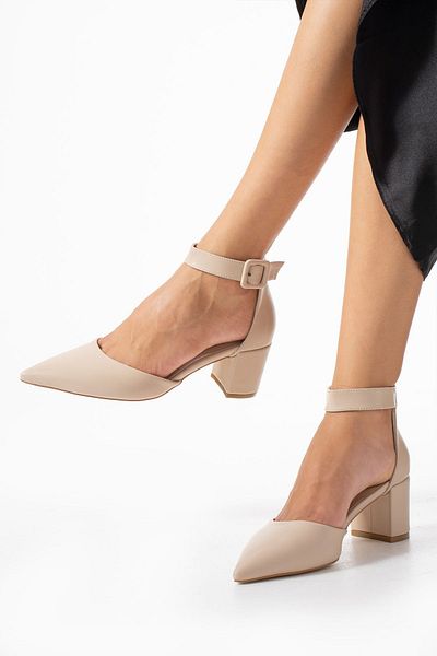 Güllü Shoes Pantofi de damă bej cu toc joasă din piele vegană mată Pantofi de damă confortabili ocazional și special