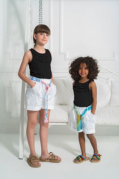 for you kids Organic Belted Pocket Double Leg White Shorts