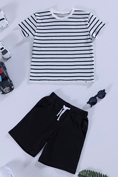 for you kids Black Striped T-shirt and Shorts Set