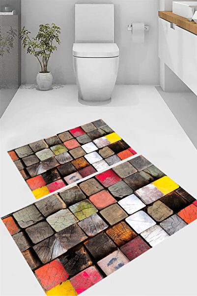 MAMKO Colorful Toilet Set, Bathroom Mat, Decorative Mat, Non-Slip Base, Washa...
