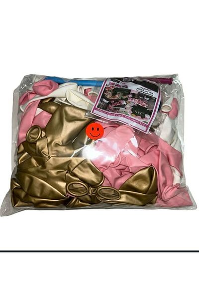 Aksesuar Set of 100 White, Pink and Gold Colored Chrome Balloons