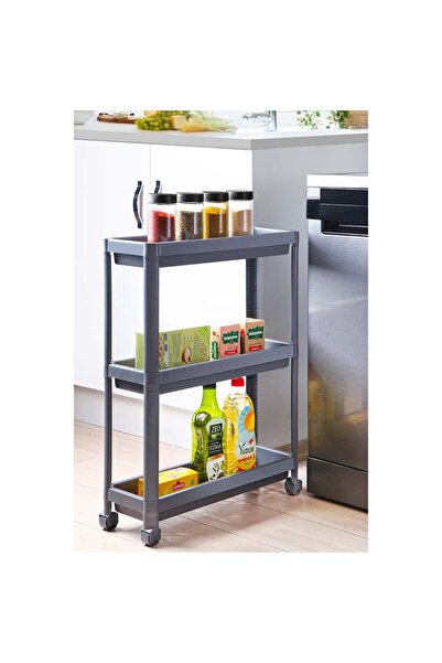 Genel Markalar Gri Tekerlekli 3 Katlı Dikdörtgen Raf Ünitesi Çok Amaçlı Banyo...