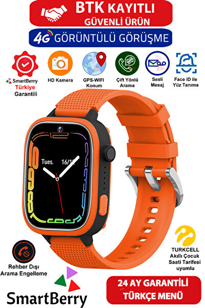 Smartberry Z51 Görüntülü Görüşme Gps Wıfı Net Konum Gizli Dinleme Akıllı Çocuk Takip Saati Sim Kartlı - Turuncu