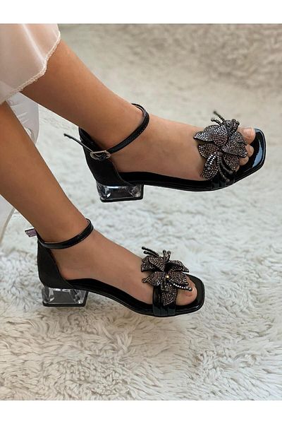 MİA MONDO Rochie de seara pentru copii cu detaliu flori de piatra Pantofi cu toc transparent