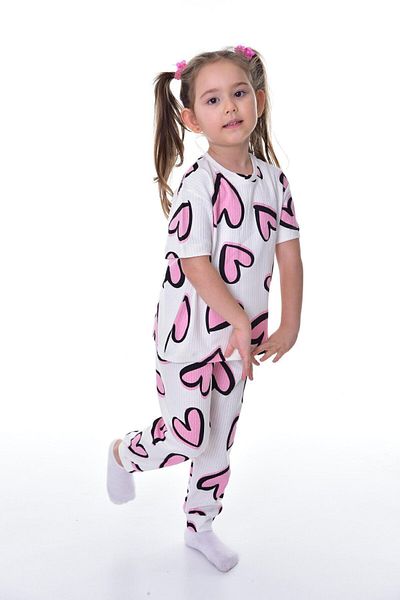 bunny hopp 100% Cotton Interlock Fabric Heart Short Sleeve Girl's Pajama Set (3,4,5,6,7,8,9,10,11,12 Years)