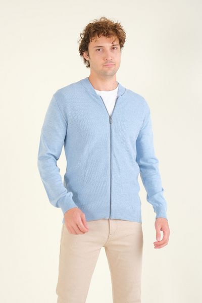 Giyim Dünyası Μπλε ανδρική ζακέτα - Judge Collar, Honeycomb Knit, με φερμουάρ