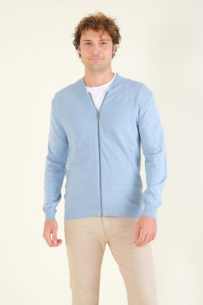 Giyim Dünyası Μπλε ανδρική ζακέτα - Judge Collar, Honeycomb Knit, με φερμουάρ